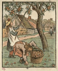 Lucien Pissarro（1863-1944）によって彫刻された &39;Travaux des Champs&39;からリンゴを集め、1893年にロンドンで出版 作： Camille Jacob Pissarro